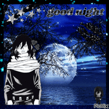 a picture of a man standing in front of a full moon with the caption good night