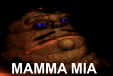 a picture of a cartoon character with the words mamma mia on it