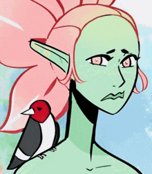 a cartoon of a woman with red hair hugging another woman with green hair
