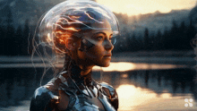 a woman wearing a futuristic helmet with a jellyfish head