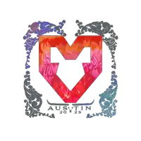 a logo for austin in 2012 with a red heart in the center