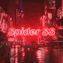 a neon sign that says spider ss is lit up in red
