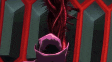 a cartoon character is flying through the air in a dark room with a red light behind him .