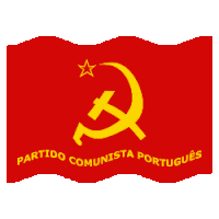 a red flag with a hammer and sickle and the words partido comunista portugues on it
