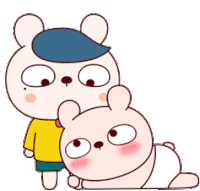 a cartoon of a boy standing next to a rabbit laying down .