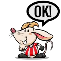 a cartoon mouse with a speech bubble that says " ok "