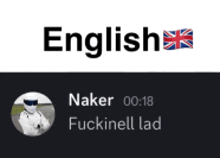 a picture of a man in a white helmet with the words english and naker