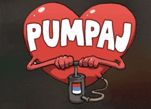 a cartoon drawing of a red heart with the word pumpaj on it
