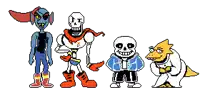 a group of undertale characters are standing next to each other .