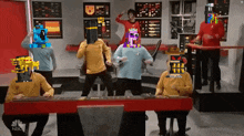 a group of people are dancing in a room with nbc written on the bottom