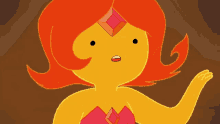 a cartoon character with orange hair and a red jewel on her face