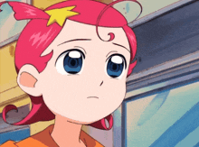 a girl with pink hair and a star on her head