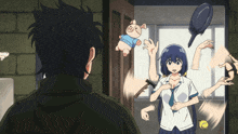 a girl is holding a hammer and a stuffed pig