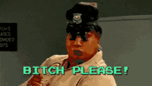 a pixelated image of a woman with the words bitch please on it