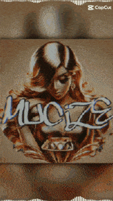 a painting of a woman holding a diamond and the word moza