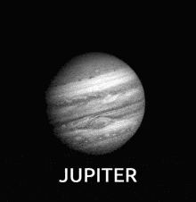 a black and white image of jupiter with the word jupiter underneath it