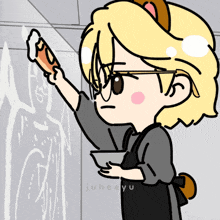 a cartoon drawing of a person with the name juheeyu on the bottom right