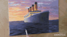 a painting of a ship in the ocean is made in animatica