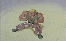 a cartoon character is kneeling down on the ground with his arms outstretched