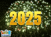 a lucas & friends advertisement with fireworks behind the number 2025