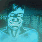 a pixelated image of a man with a big smile