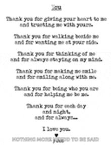 a poem that says thank you for giving your heart to me and trusting me with yours .