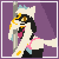 a pixel art of a dog in a bikini standing on a pole