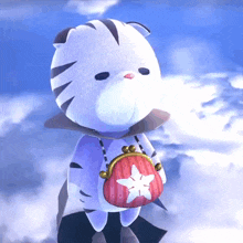 a stuffed animal with a red purse with a star on it