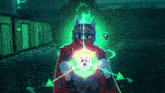 a cartoon drawing of a superhero with a green glow around his head