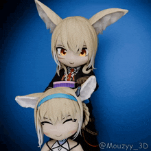 a 3d rendering of two anime characters with the name mouzyy 3d on the bottom