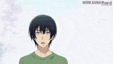 a man in a green shirt stands in front of a purple background with the words nbds sama punch written on it