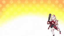 a girl with horns is holding a bat and sword