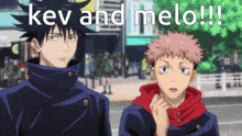 a couple of anime characters standing next to each other with the words key and melo written on the bottom