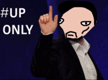 a man in a suit giving a thumbs up with the words #up only below him