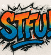 the word sfu is spray painted on a white background
