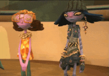 two cartoon characters are standing next to each other with one wearing a hat