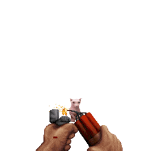 a pixel art drawing of a hand reaching for a piece of food