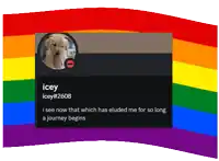 a picture of a dog with the name icey written on it