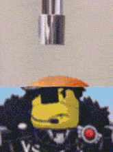 a close up of a cartoon character with sunglasses and a red button