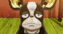 a close up of a cartoon dog with a sad look on its face