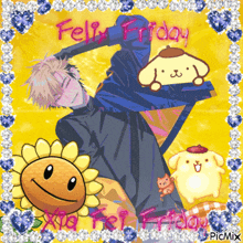 a picture of a man and a sunflower with the words feliz friday