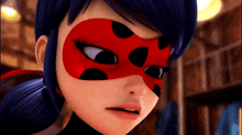 a ladybug cartoon character with a red mask on her face .