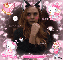 a picture of a woman with hello kitty ears and the words " i love my wife " at the bottom