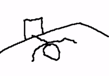 a black and white drawing of a stick figure standing on a hill holding a book .