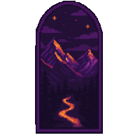a pixel art painting of a mountain with a river running through it