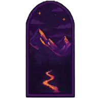 a pixel art painting of a mountain with a river running through it