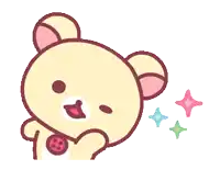 a cartoon of a teddy bear with a button around his neck