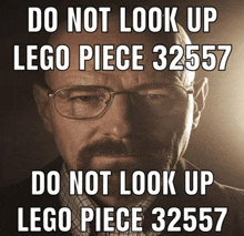 a man with glasses and a beard says do not look up lego piece 32557 do not look up lego piece 32557