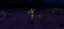 gambit and wolverine are fighting with a purple light coming from their hands