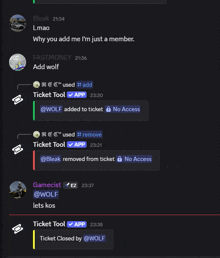 a screenshot of a discord conversation between a wolf and gamecist